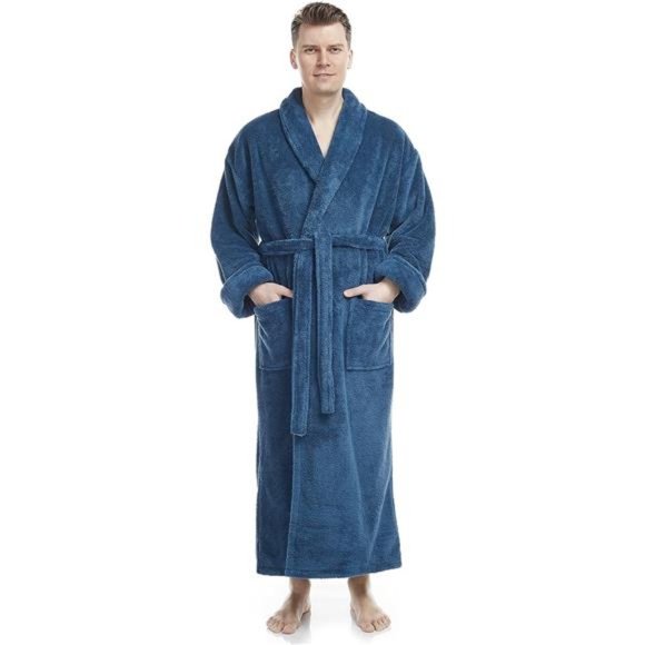 Shawl Collar Full Length Tall Long Fleece Robe, Turkish Bathrobe For Men - Picture 1 of 5